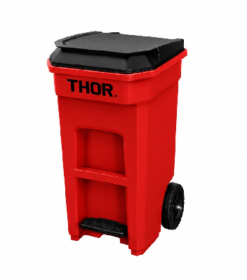Контейнер с задними колёсами, крышкой и педалью, 120л Thor TRUST красный